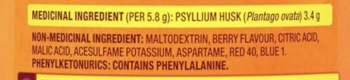 Metamucil 4-in-1 berry-flavored ingredient list