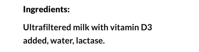 Lactose free milk ingredient list