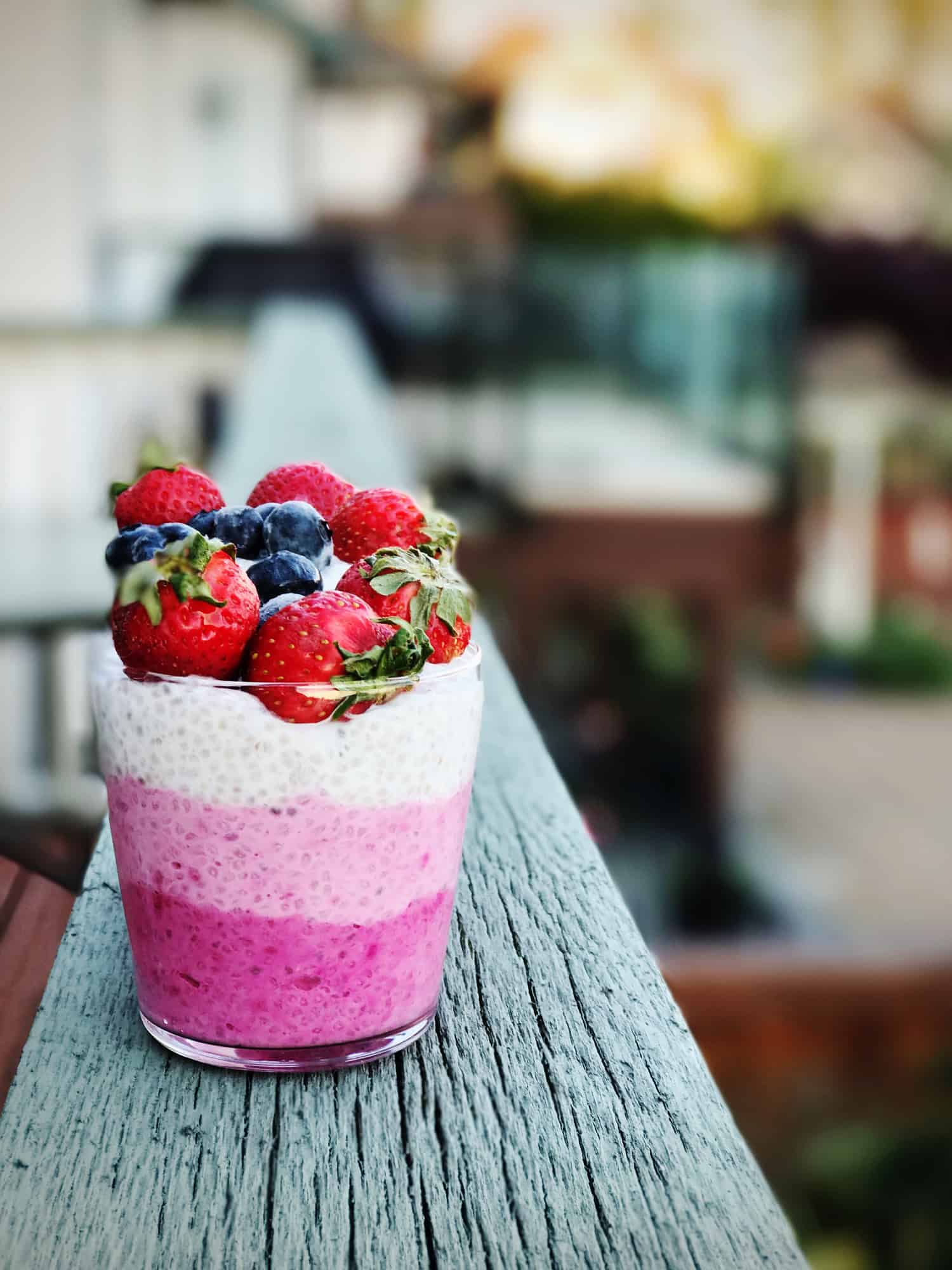 Breakfast Chia Seed Pudding with Beetroot Powder, providing 17 grams of protein per serving. 