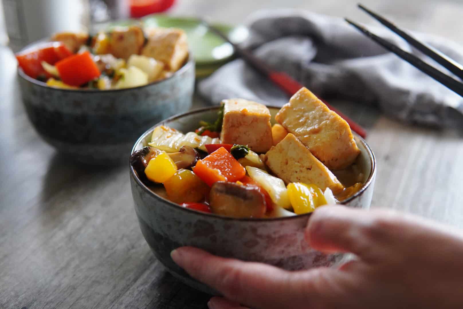 Teriyaki Tofu on Rice Noodles